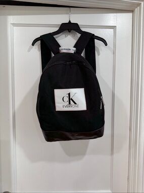 Calvin Klein Black Canvas 'CK Everyone' Backpack with Leather Trim
